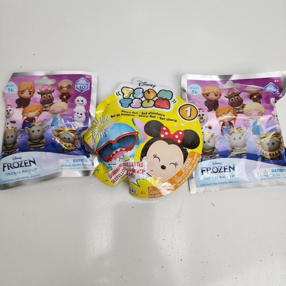 Disney Mixed Lot of Blind Bags Frozen Figural Bag Clips x2 & Tsum Tsum Brand NEW - Picture 1 of 3
